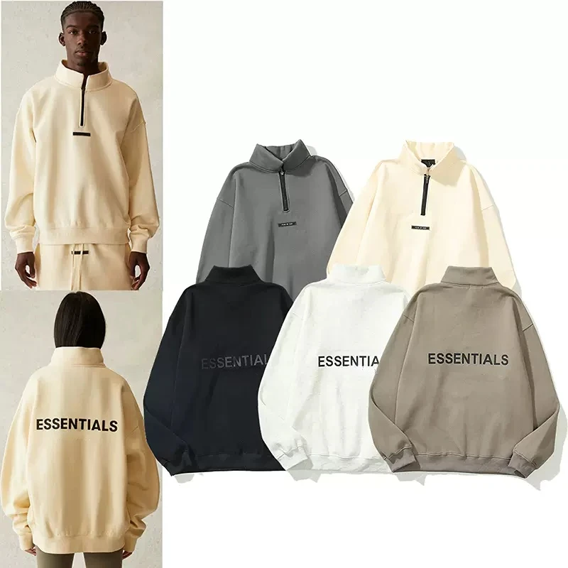 

ESSENTIALS Half Zip Stand Collar Sweatshirt Men's Women's Letters Print Logo Hoodie Loose Hip Hop Hight Street Fashion Pullover