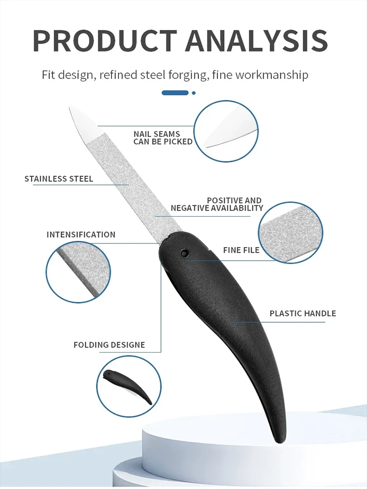 5개입 작은 물고기 모양 접이식 네일 파일 세척 및 광택 마감된 매니큐어 파일 양면 무광 ABS 플라스틱 소재 네일 아트용