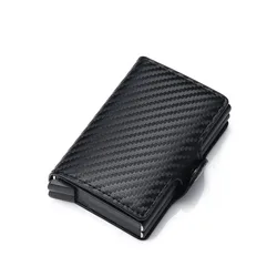 Sleek Anti - Theft RFID Wallet - Metal Credit Card Holder with PU Leather (Carbon Black A)