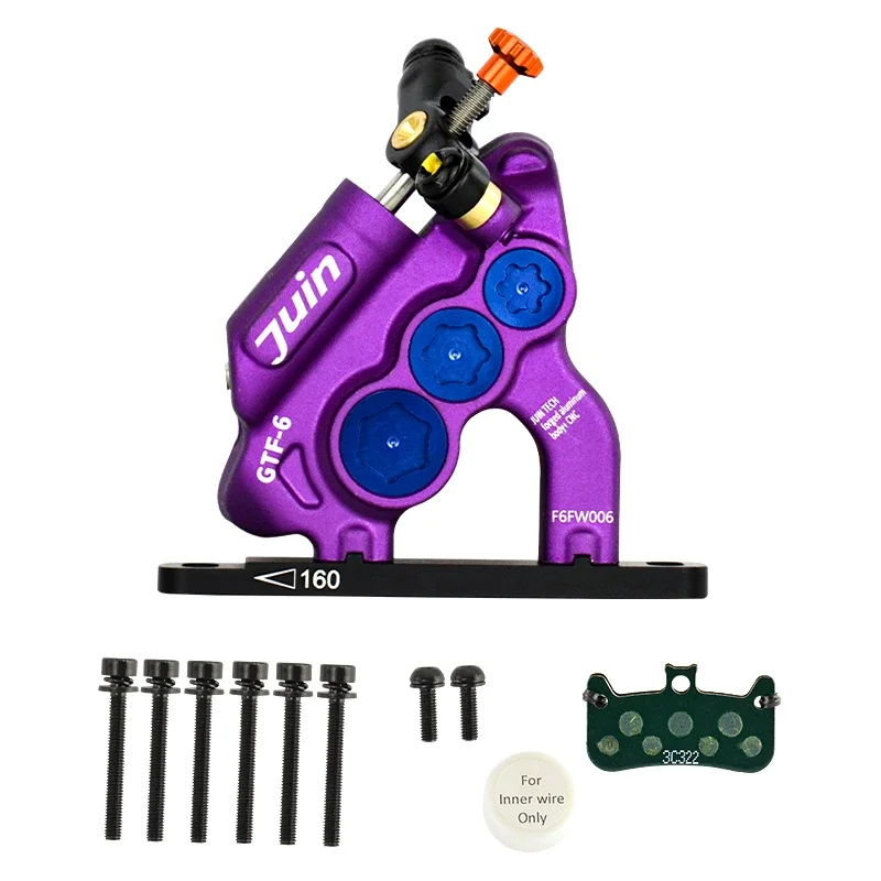 Juin Tech GTP6 – Étriers De Frein à Disque Hydrauliques 6 Pistons – VTT / Vélo Électrique – Argent (Avant & Arrière)