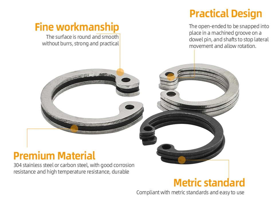 carbono, interno, externo Snap Clip Ring Set, 8-24mm, 840Pcs