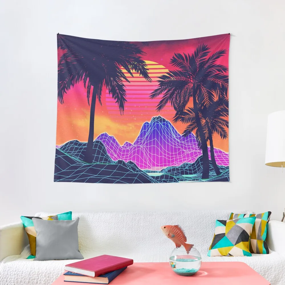 

80s Vaprwave rocks and palm trees design Tapestry Room Decorations Aesthetic Wall Tapestries