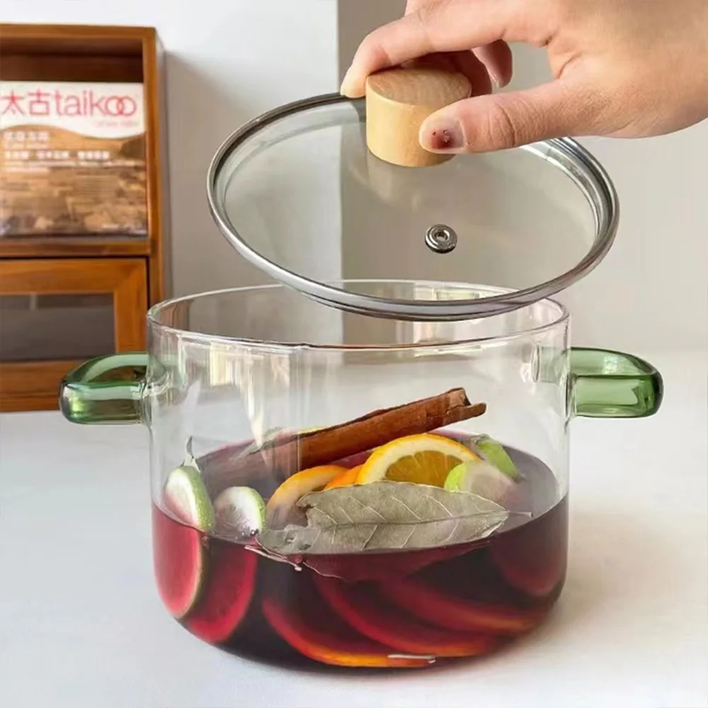 1.6L Transparent Double-handled Soup Pot Glass Health Cooking Pot Heatable On electric Ceramic Hob Instant Noodle Bowl Tools