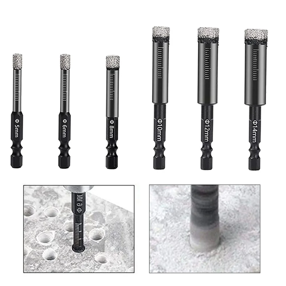5/6/8/10/12/14/16mm Hex Handle Vacuum Brazed Diamond Dry Drill Bit Hole Saw Cutter For Marble Ceramic Tile Glass Power Tool Part
