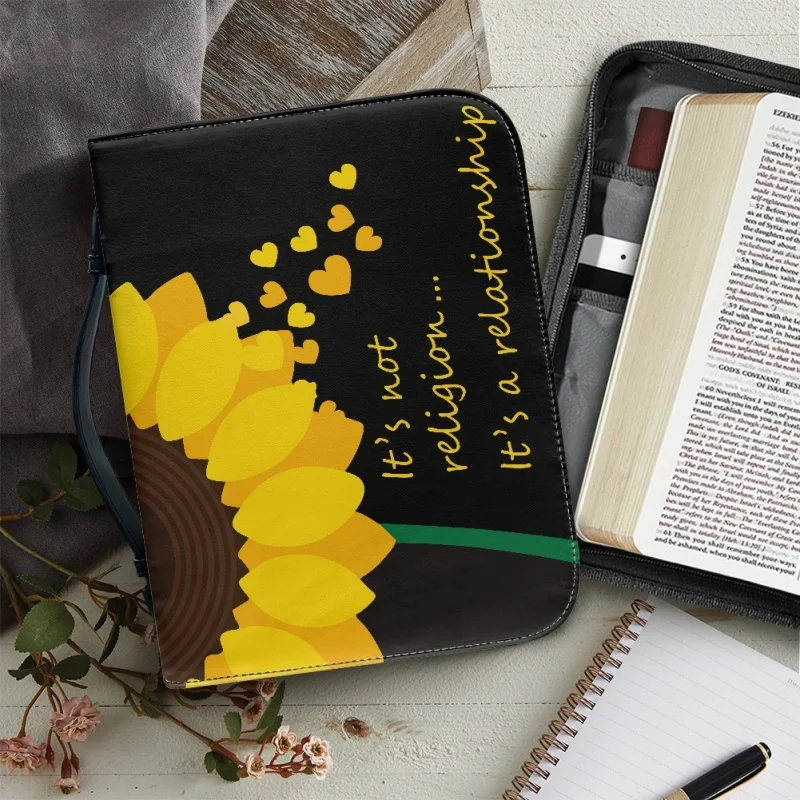 

Classic Leather Print Bag for Women Zipper Handle Handbags Bible Hymns Custom Bible Cover Case Carrying Bible Storage Bags