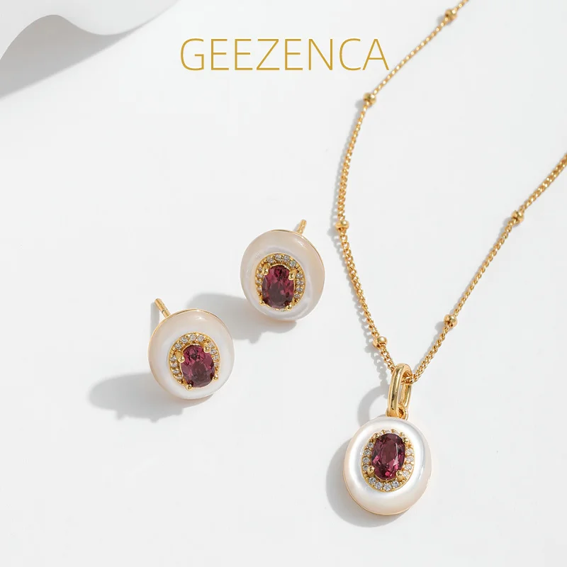 

Набор ювелирных изделий GEEZENCA из серебра 925 пробы с гранатом из циркония овальной формы с подвеской ожерелье серьги для женщин шикарный минимализм роскошь 2024 новый подарок