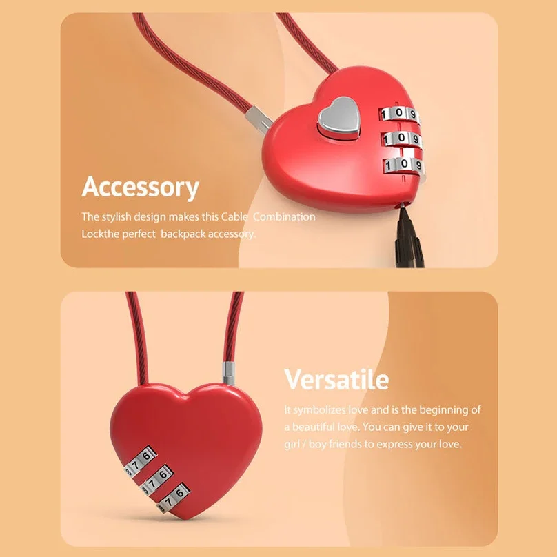 Password padlock Love Shape Lock Wedding Gift Heart Style Password Code Padlock for Schoolbag Trolley Case Concentric