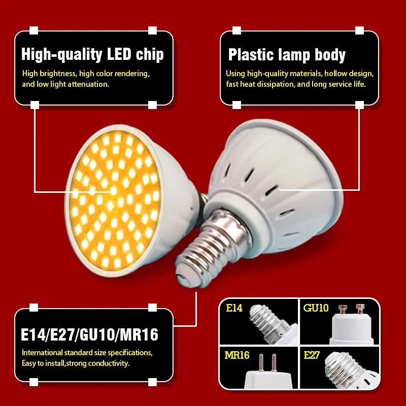 1-10pcs E27 E14 MR16 GU10 Lampada LED 전구 AC 110V 220V Bombillas Led 램프 48 60 80 LED 스포트라이트 2835 SMD Lampara 빛