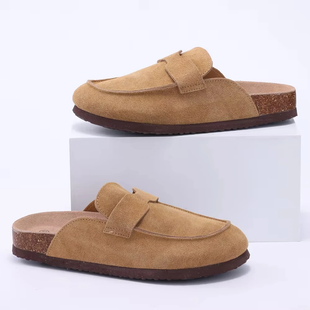 Pallene New Suede Women Mules Fashion Unisex House Clogs Summer Women Cork Sandals With Arch Support Outdoor Flat Beach Slippers