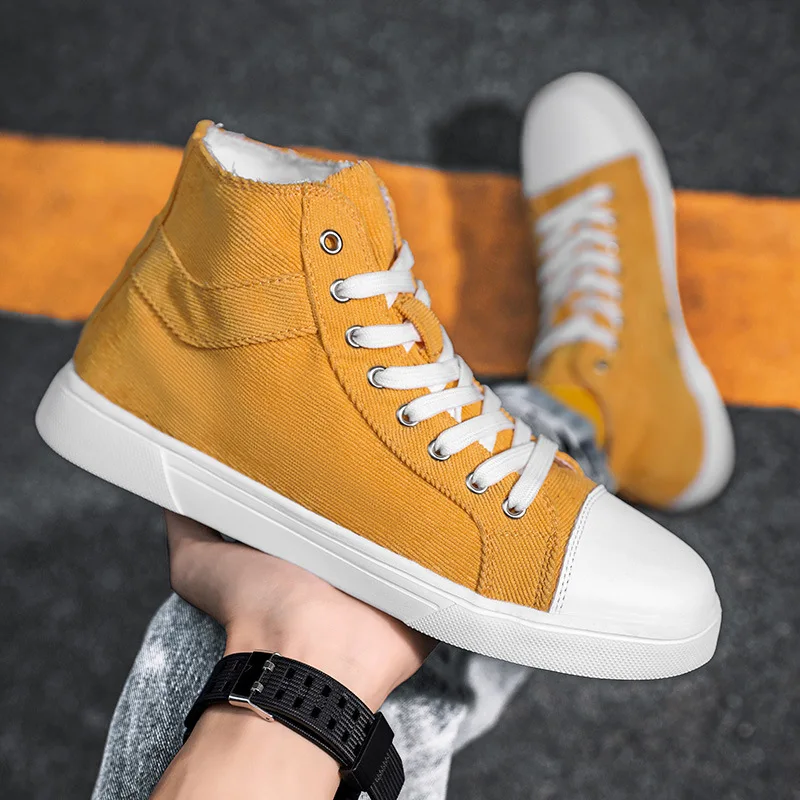 

2022 New Men's Canvas Shoes Flat High Top Vulcanized Shoes Men's Sneakers Street Yellow Canvas Casual Shoes zapatillas de lona
