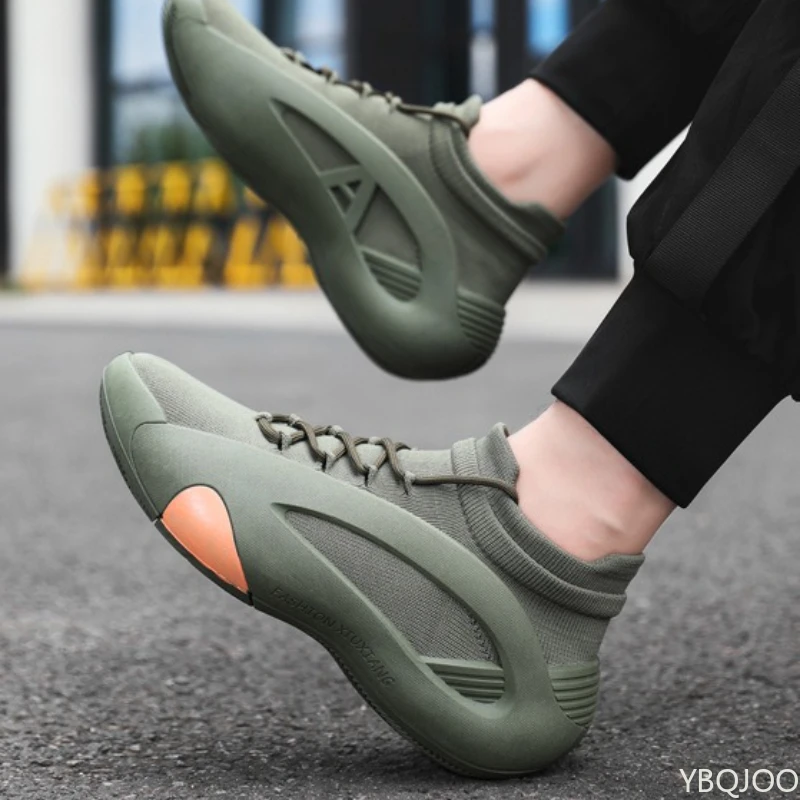 Spring and Autumn New Elastic Socks Men's Shoes Mid Top Breathable Thick Bottom Casual Large Size Men's Designer Shoes