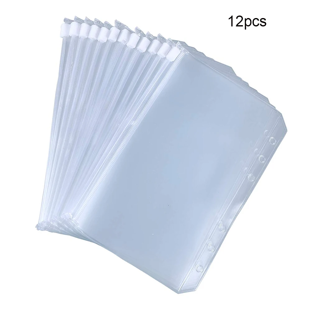 

A5 A6 A7 12PCS Binder Pockets Binder Zipper Folders for 6-Ring Notebook Binder Waterproof PVC Leaf Pouch Document Filing Bags