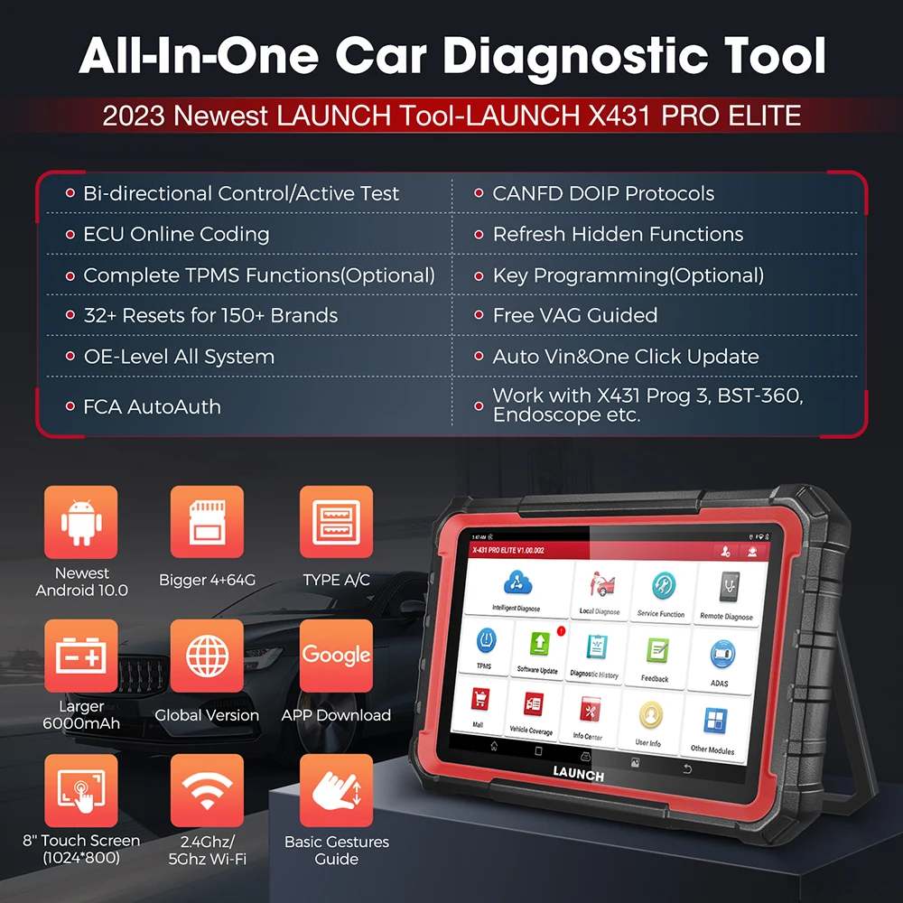 LAUNCH X431 PRO ELITE 모든 시스템 진단 도구, CANFD DOIP 프로토콜 Ecu 코딩 31 + 리셋 활성 테스트 OBD2 스캐너, 2023 신제품