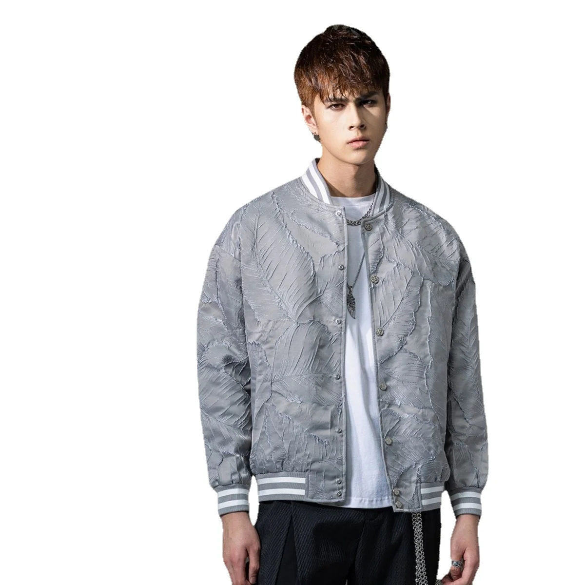 

Free shipping fashion men's male 2022 Autumn and Winter New Grey Men's Baseball Collar Jacquard Casual Jacket Coat BC223104065