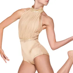 MiDee Ballet Dance Leotard for Girls Women Sequin Half Neck Sleeveless Gymnastics Ballerina Stage Dance Performance Dance Outfit