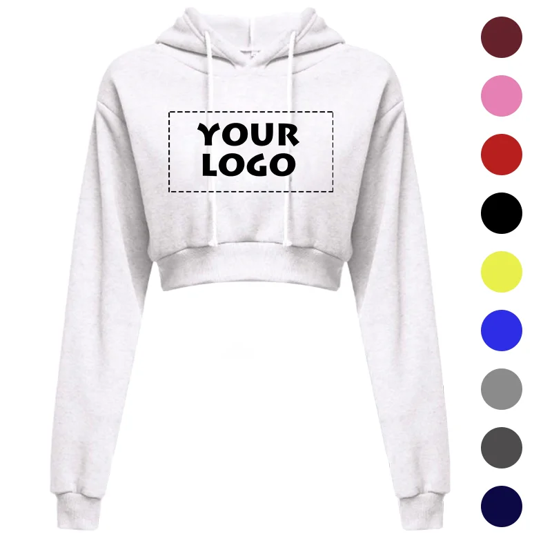 

Custom Your Logo Women Solid Long Sleeve Hoodies Spring Autumn Sportswear Crop Pullovers Tops Harajuku New Trackshirts Female