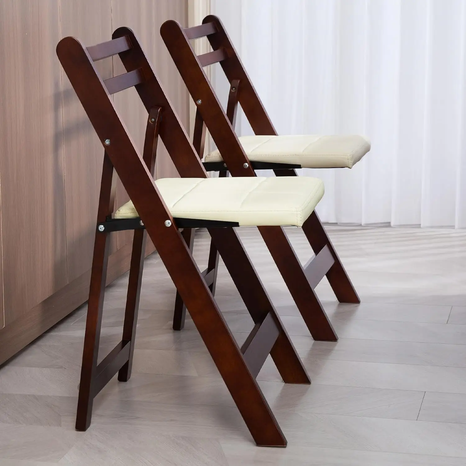 Wooden Folding Chairs with Cushion Padded Folding Dining Chairs with Wear-Resistant Faux Leather Portable and Assembled