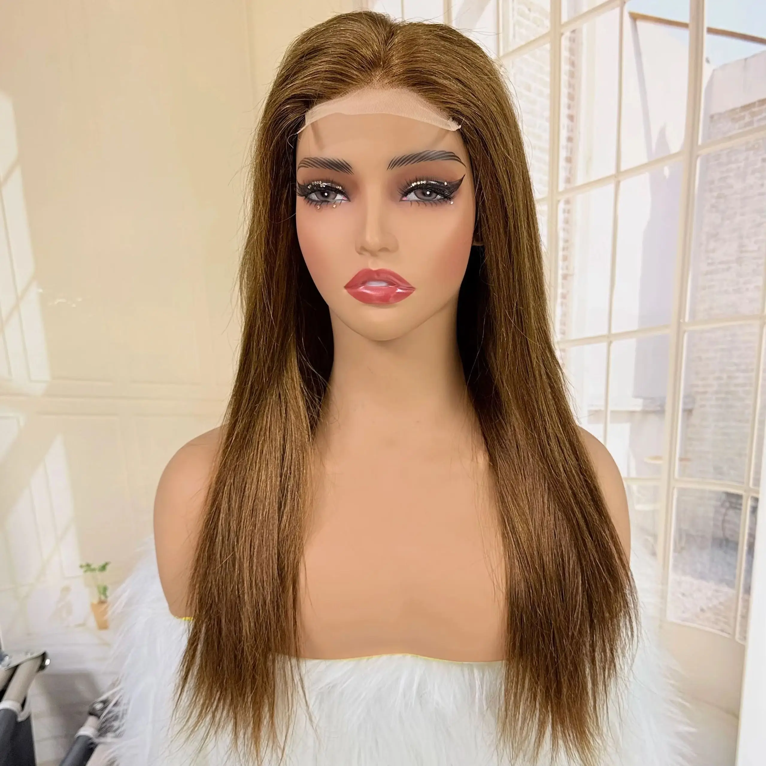 Straight 4x4 Lace Closure Wigs 300% Density 100% Human Hair Wigs Transparent Middle Part Wig for Black Women 3