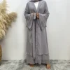 Mode mousseline de soie Abaya Kimono dubaï musulman Cardigan Abayas femmes Robe décontractée femme Islam vêtements avec ceinture
