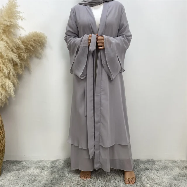 Mode mousseline de soie Abaya Kimono dubaï musulman Cardigan Abayas femmes Robe décontractée femme Islam vêtements avec ceinture