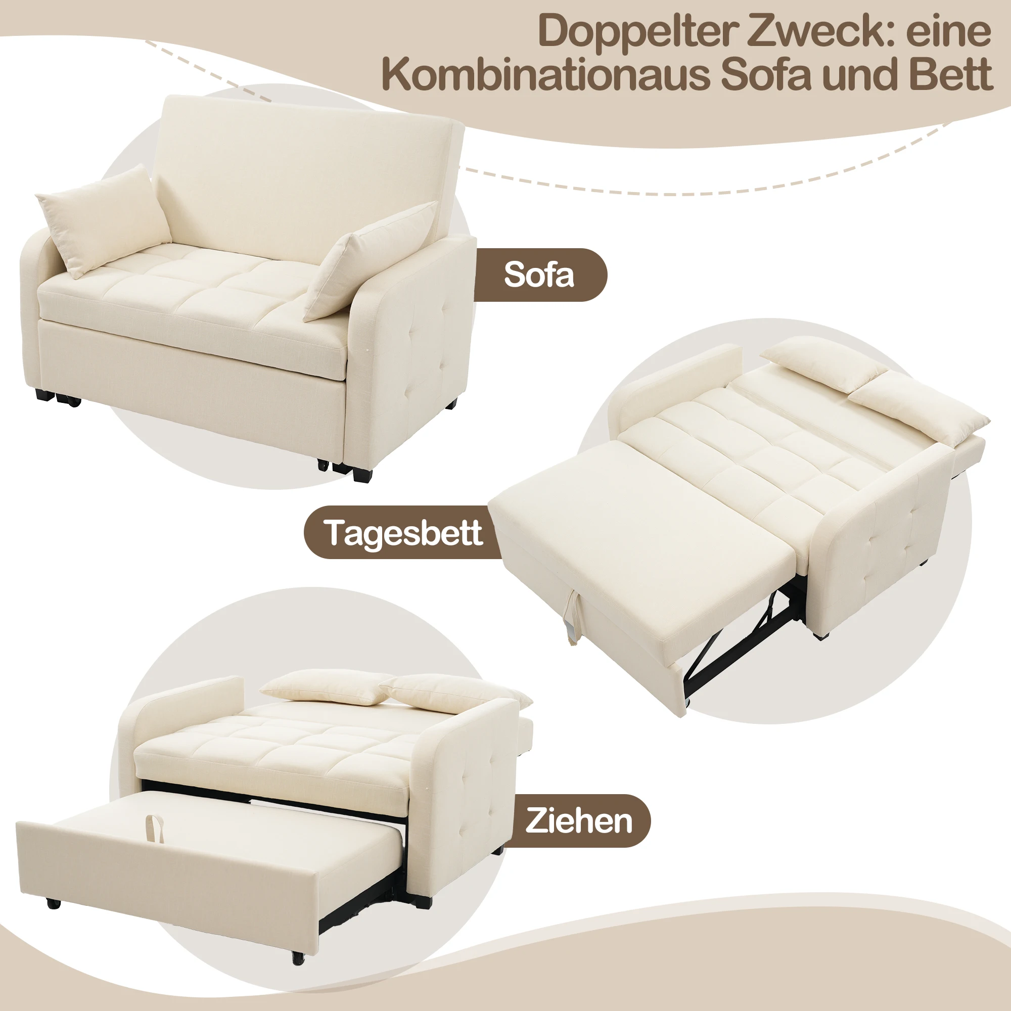 Multifunktionales Klappschlafsofa, Sofa mit verstellbarer Rückenlehne, ideal für kleine Wohnungen und Studentenwohnheime, 180 x 127 cm großes Komfort-Schlafsofa – Detail 1
