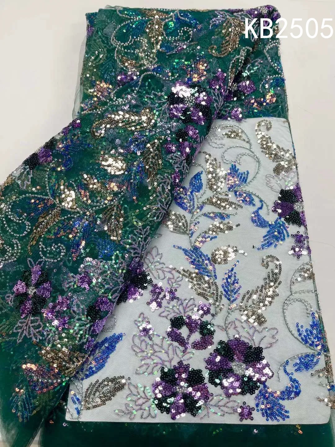 

Green Beads Sequence Lace Fabric Africa Lace Fabric High Quality 2023 Wedding French lace Fabric with Sequins For Sewing KB2505