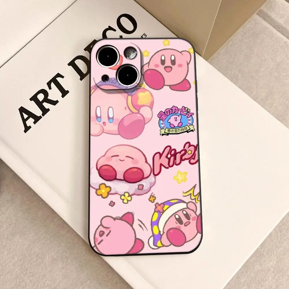 thumbnail image 1 of Funda de teléfono de dibujos animados Rosa k-kirbys para IPhone 15 pro max 14 11 12 Pro 15 16 Plus 13 Pro MAX XR XS, fundas suaves negras, 1 of 5