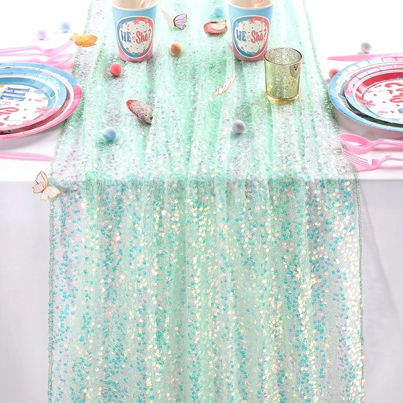 Iridescent Sequin Table Runner – Glittery Mermaid-Inspired Decor