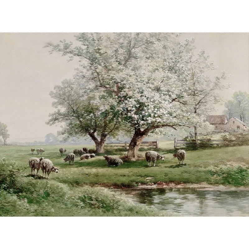Vintage French Country Meadow Canvas Painting Wall Art