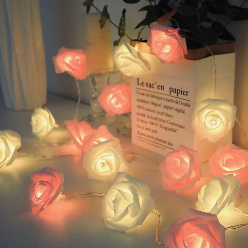 

10/20/40Leds Rose String Lights Battery Powered Flower Fairy LED Garland Light For Christmas Wedding Valentine's Day Decorations