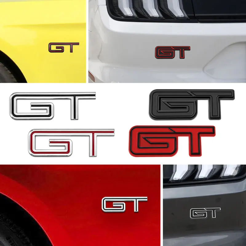 3D Metal Car Decor Gt Letter Logo Car Emblem Side Fender Posteriore Tronco Badge Sticker Per Ford Mustang Shelby Gt 350 500 Accessori