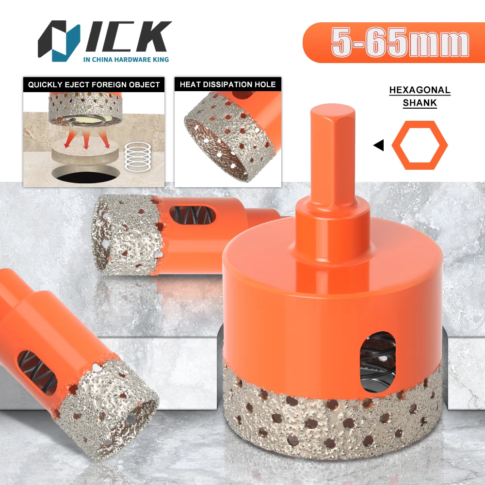 

Automatic discharge of waste material Hole Saw Hexagonal Shank Brazed Dry Ceramic Tile Diamond Drill Bit Porcelain Cup Saw ICK
