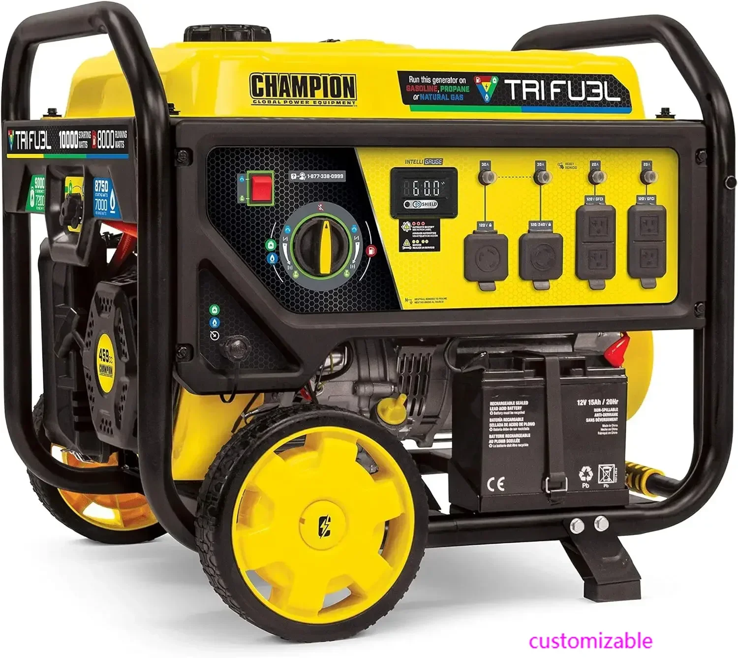 New 100416 10,000/8,000-Watt TRI Fuel Portable Natural Gas Generator, NG/LPG Hose Kits and CO Shield   | USA | NEW