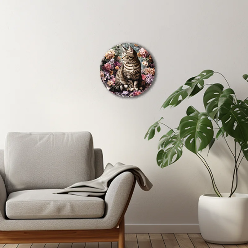 Tiger Cat Pet Ornament-Circular Aluminum Decorative Painting Perfect Christmas and Halloween Gifts