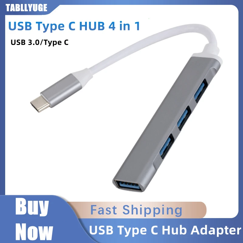 UltraSlim Aluminum USB-C Hub: 4-Port SuperSpeed Adapter for Computers and Laptops