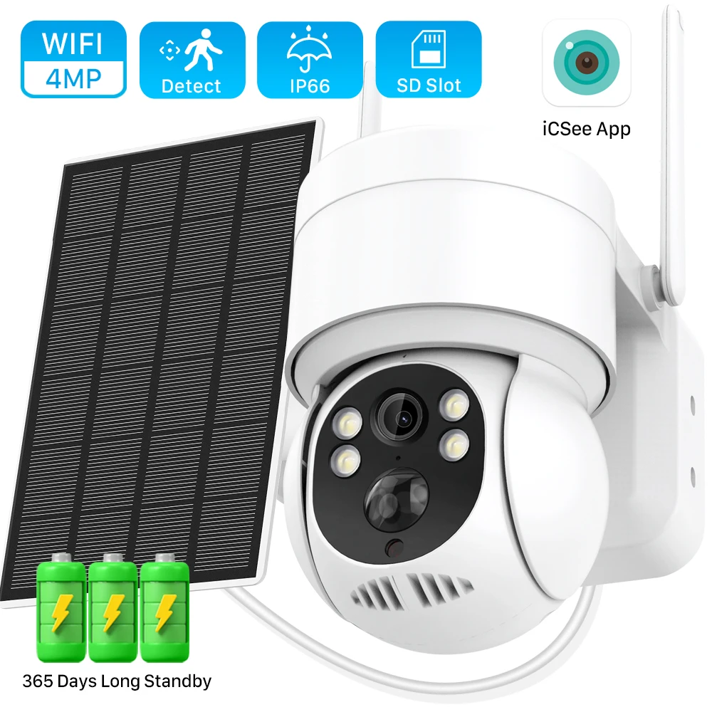 

4MP 2K iCSee Wireless WIFI Solar Camera 7800mAh Battery HD 1080P PIR Human Detection PTZ Wifi Camera CCTV Surveillance IP Camera