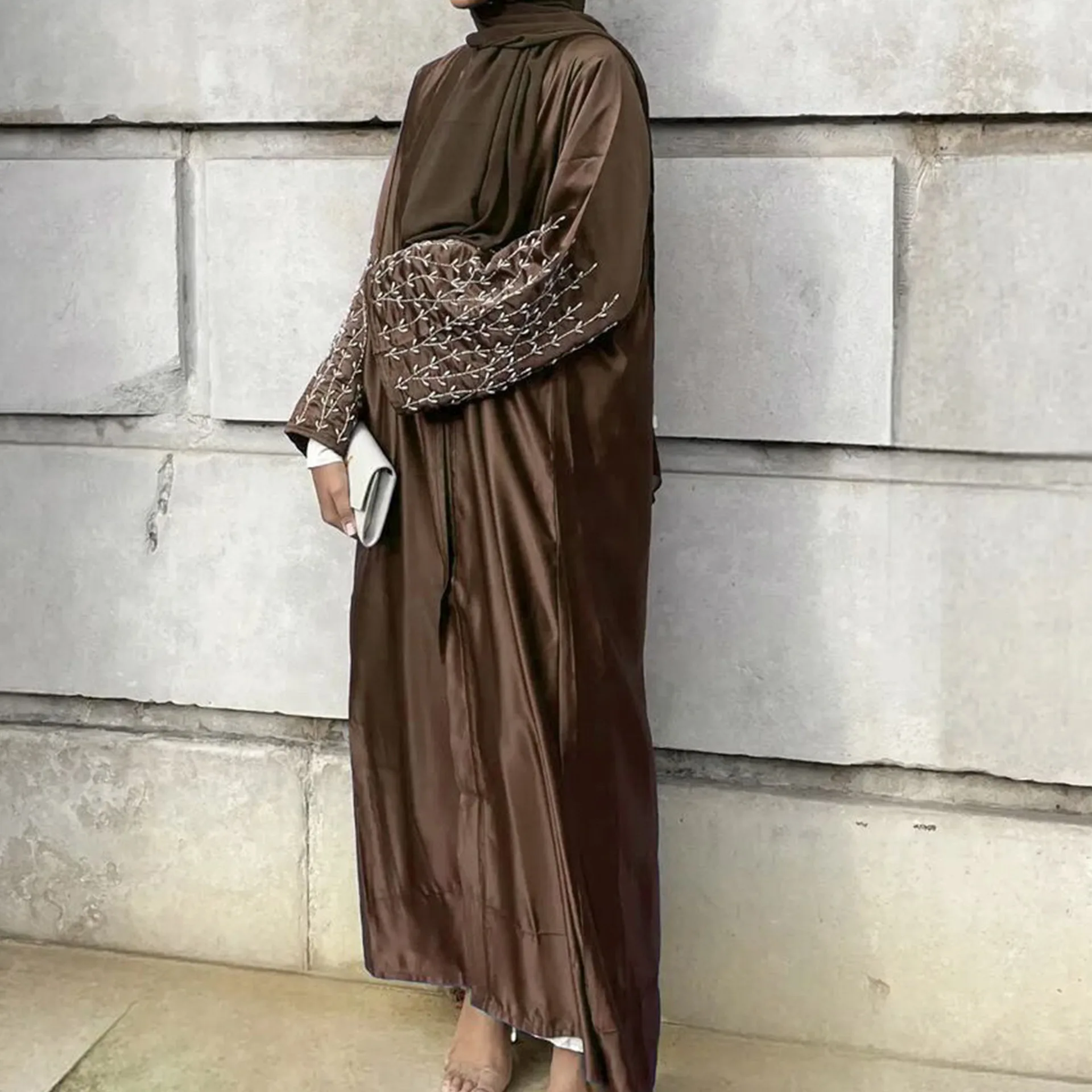 2024 Hand made Pearls Satin Luxury Abaya Dubai Modest Dresses New Islamic Clothing Abayas for Women Muslim 4