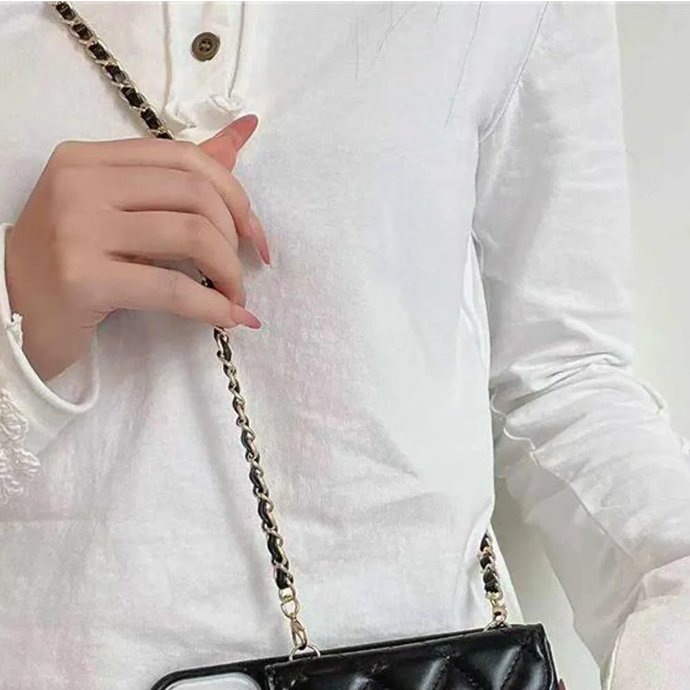 Luxury Vintage Mini Handbag Wallet Leather Case with Crossbody Metal Chain