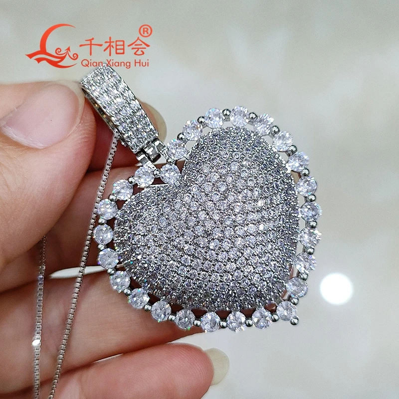 

25mm heart pendant around round D VVS white moissanite 925 Sterling Silver hip hop Jewelry Engagement datting