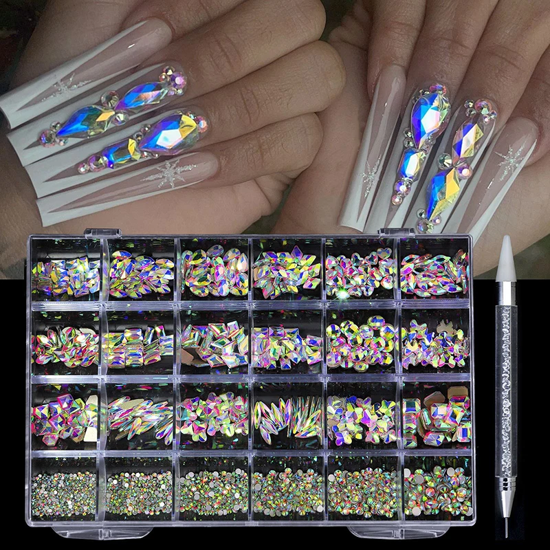 Diamond Nail Art Jewelry Set - 24 Grid Luxe Nail Decorations Pack