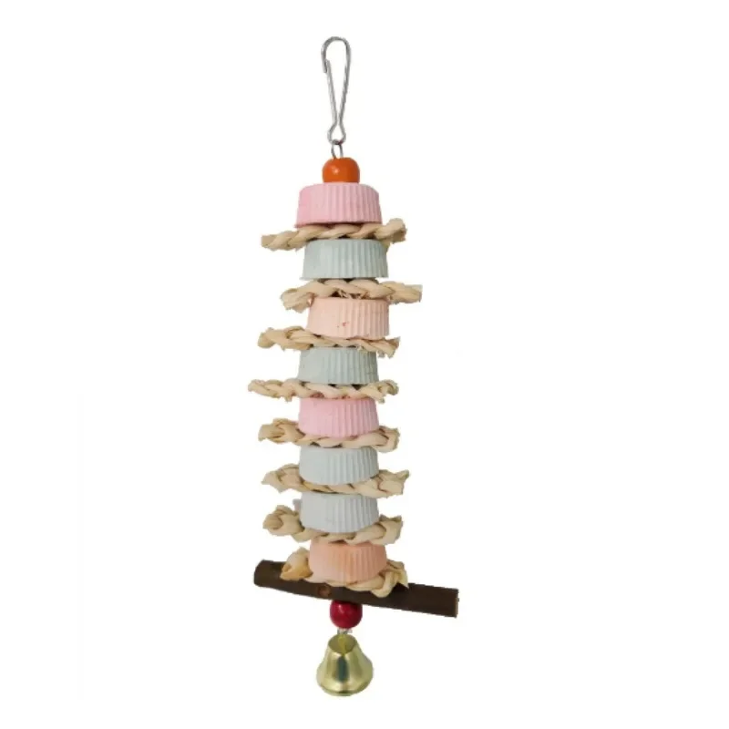 Parrot Calcium Supplementation and Bite Supplies, Bird Toy Grinding Stone Bite String, Straw Corn Skin Toy Apple Branch Bite 6