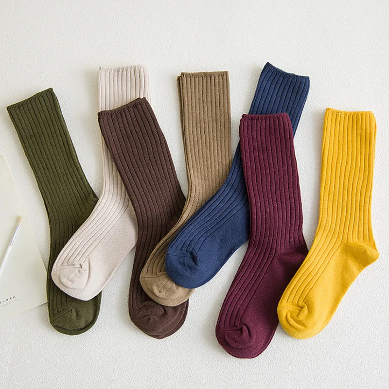 

Socks Solid Color Cotton Loose Knitting Women 1pair Black Pink Student Girls Stockings Elegant Retro Long Socks Breathable