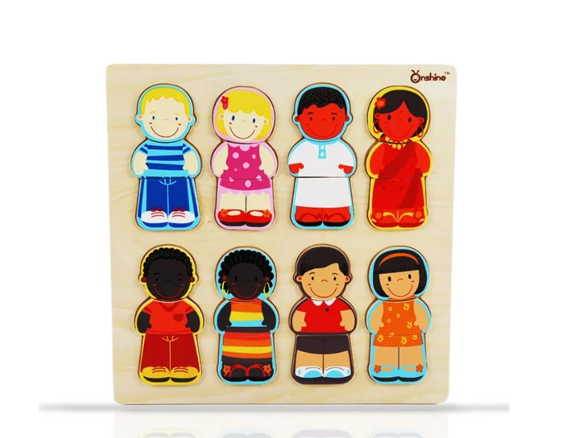 [Funny] Wooden puzzle Racial cognition Figure puzzle piece toy play house Toys kid's early education toys baby birthday gift