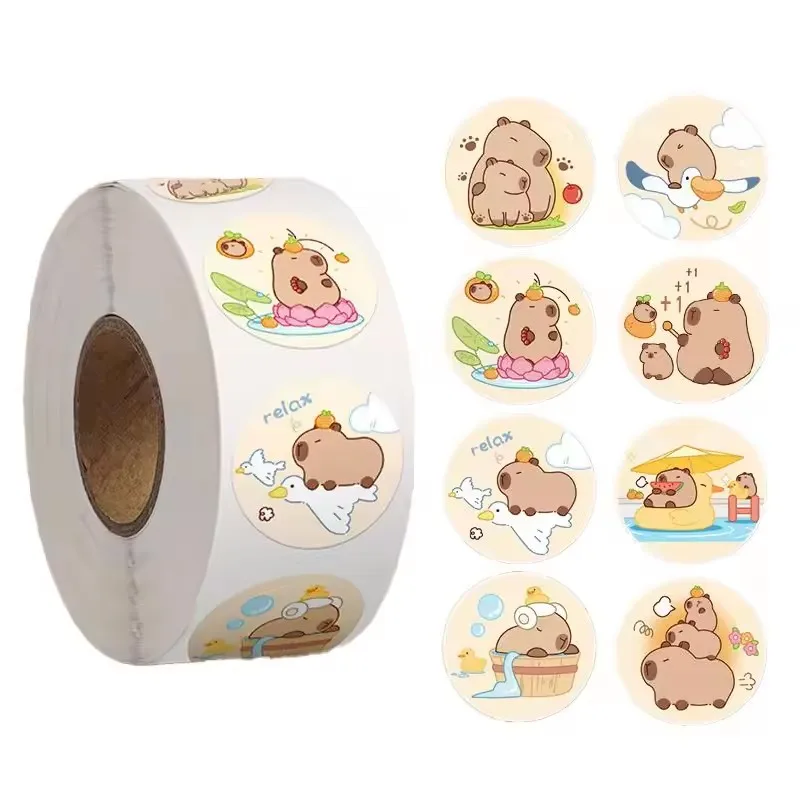 500Pcs Capybara Stickers Roll 1'' Cute Animal Stickers for Kids Stickers,Teacher Reward Supplies Colorful Stickers for Classroom