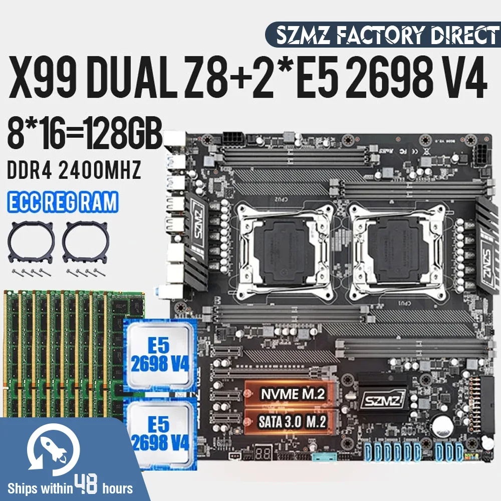 X99 듀얼 마더보드 세트, LGA 2011 V3, 2698 V4 CPU, 128GB DDR4 RAM 베이스 플레이트 어셈블리 ...