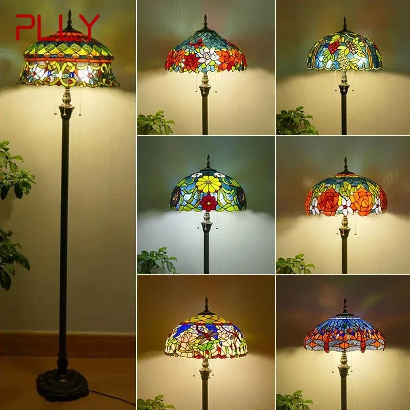 

PLLY Tiffany Floor Lamp American Retro Living Room Bedroom Lamp Country Stained Glass Floor Lamp