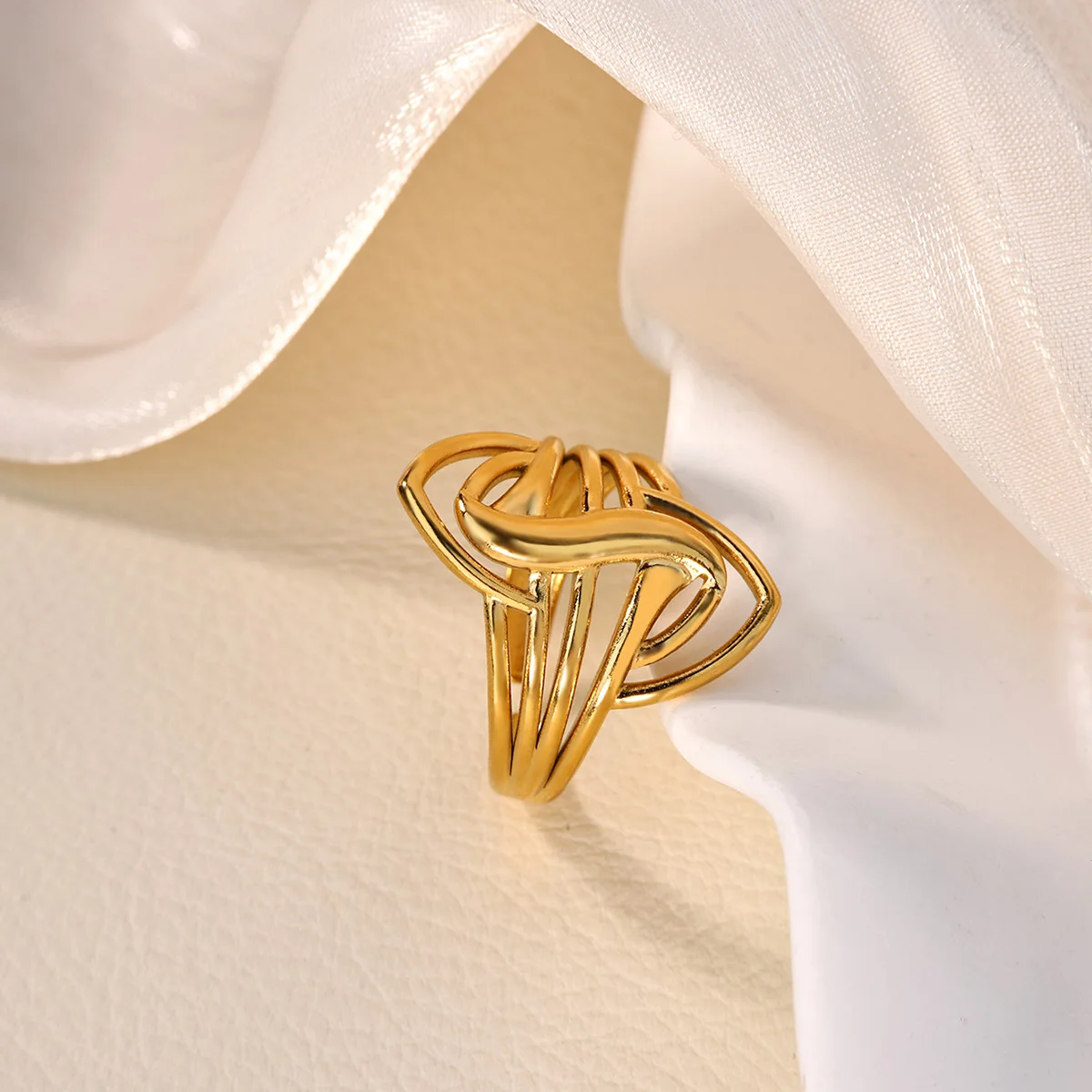 Woven Rings for Women Stainless Steel Gold Color Daily Wear