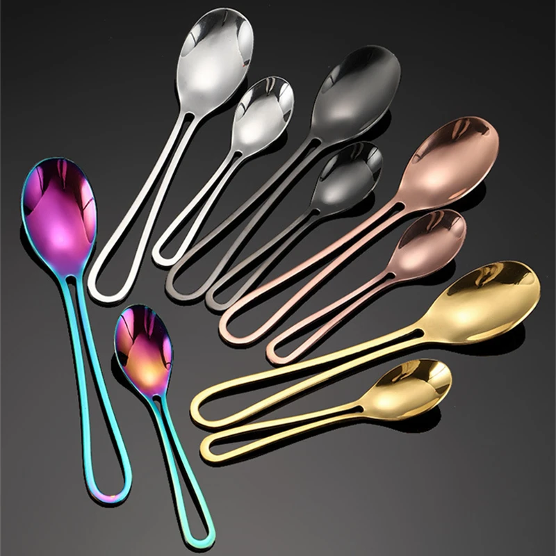 Creative Handle Stainless Steel Picnic Cutlery Set Knife Spoon Fork Teaspoon Portable Tableware Novel Kitchen Accessories