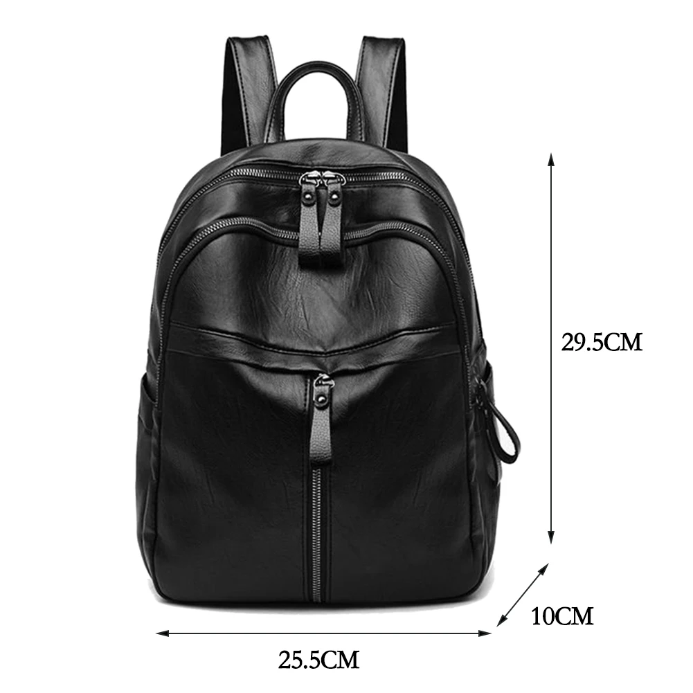 Casual Pure Color Zipper Shoulder Backsacks PU Leather Travel Knapsacks Girls Large Capacity Student Schoolbags
