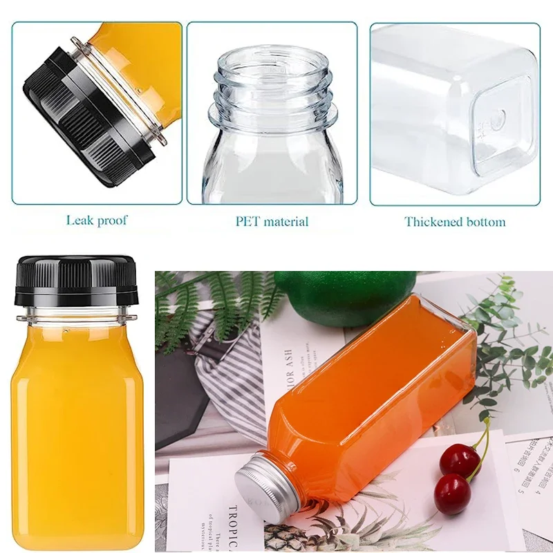 5pcs Plastic Juice Bottles With Caps, 8oz 12oz(250ml,350ml),Juice